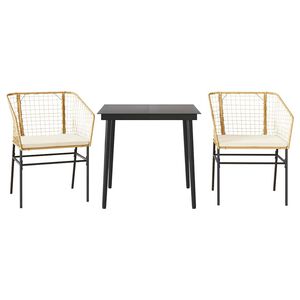 vidaXL 3 Piece Garden Dining Set with Cushions Brown Poly Rattan Glass