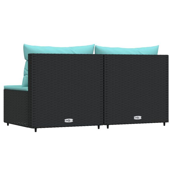 vidaXL Garden Middle Sofas with Cushions 2 pcs Black Poly Rattan