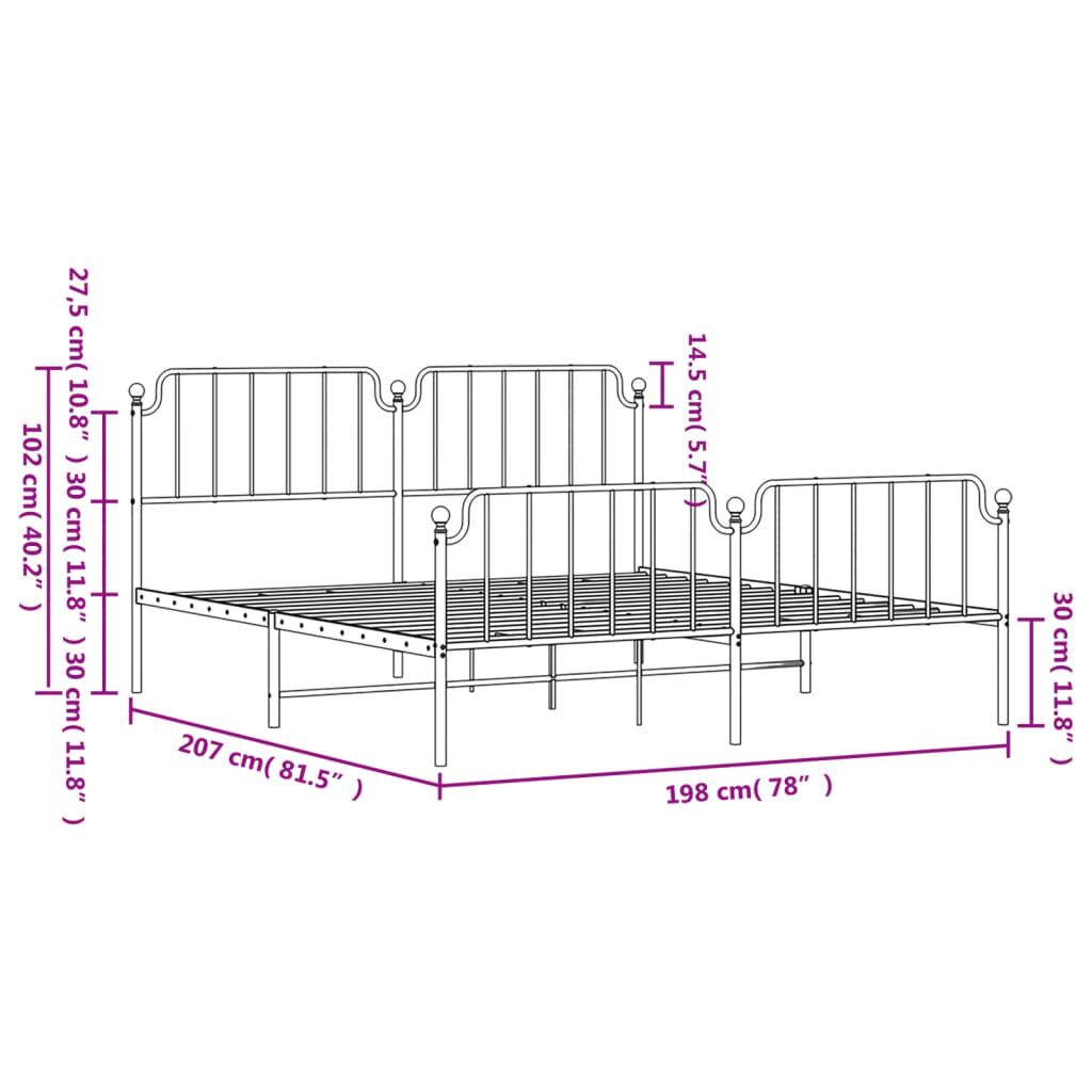 vidaXL Metal Bed Frame without Mattress with Footboard Black 193x203cm
