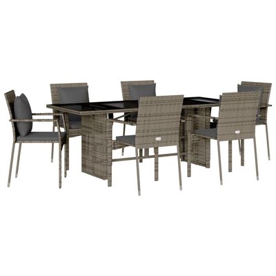 vidaXL 7 Piece Garden Dining Set with Cushions Grey Poly Rattan