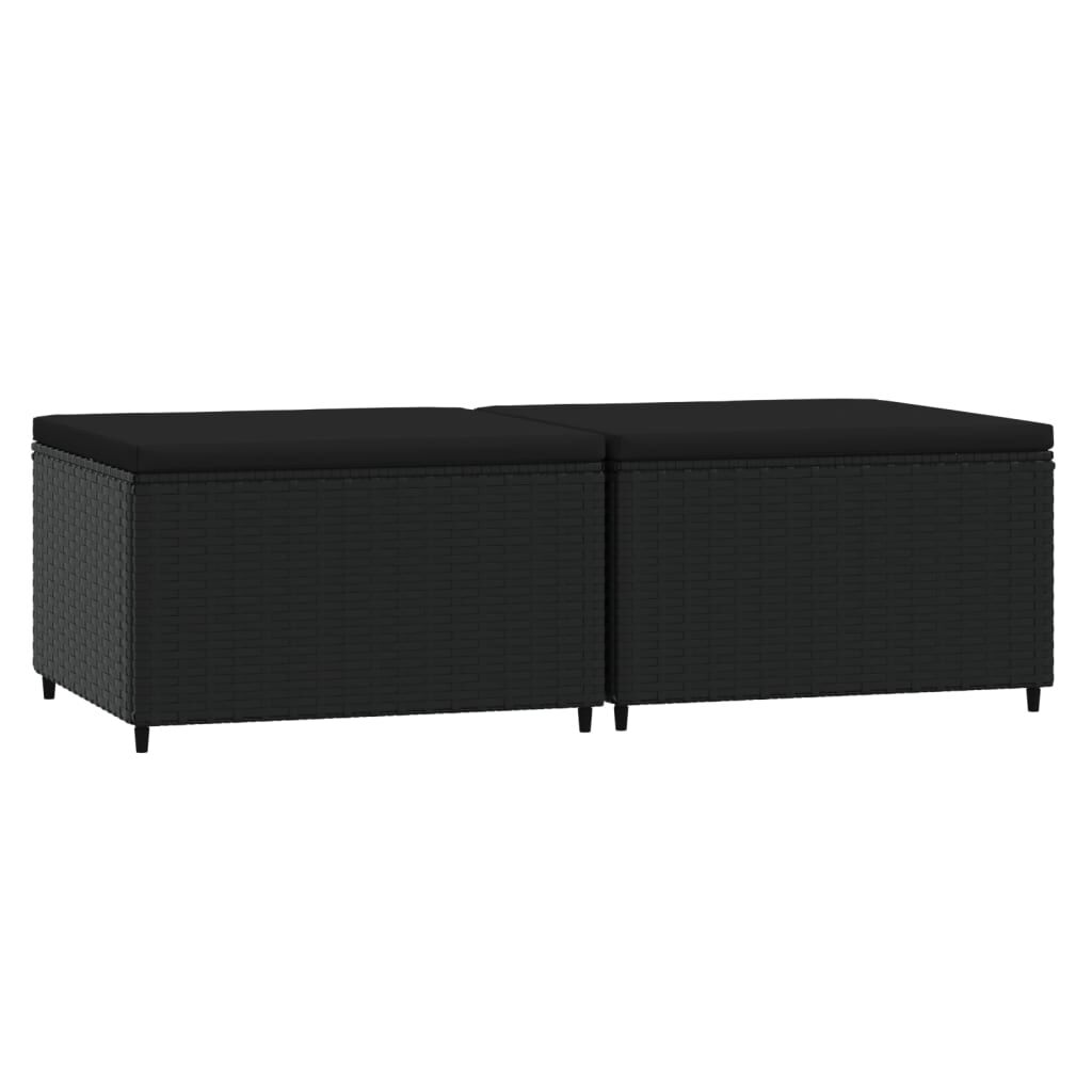 vidaXL Garden Footrests with Cushions 2 pcs Black Poly Rattan