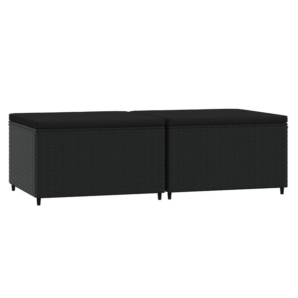 vidaXL Garden Footrests with Cushions 2 pcs Black Poly Rattan