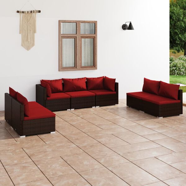 vidaXL 7 Piece Garden Lounge Set with Cushions Poly Rattan Brown