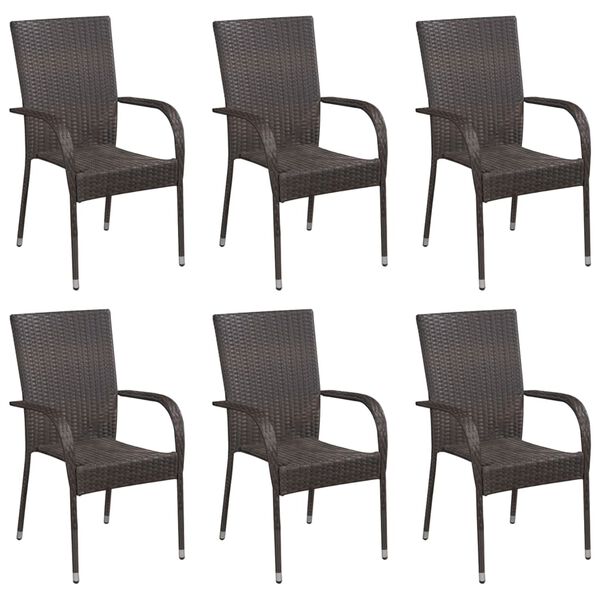 vidaXL Stackable Outdoor Chairs 6 pcs Poly Rattan Brown