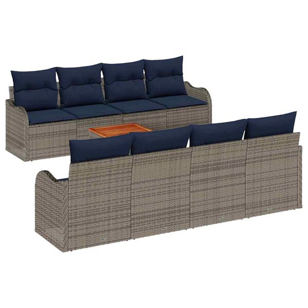vidaXL Garden Sofa Set with Cushion 9 pcs Grey Poly Rattan