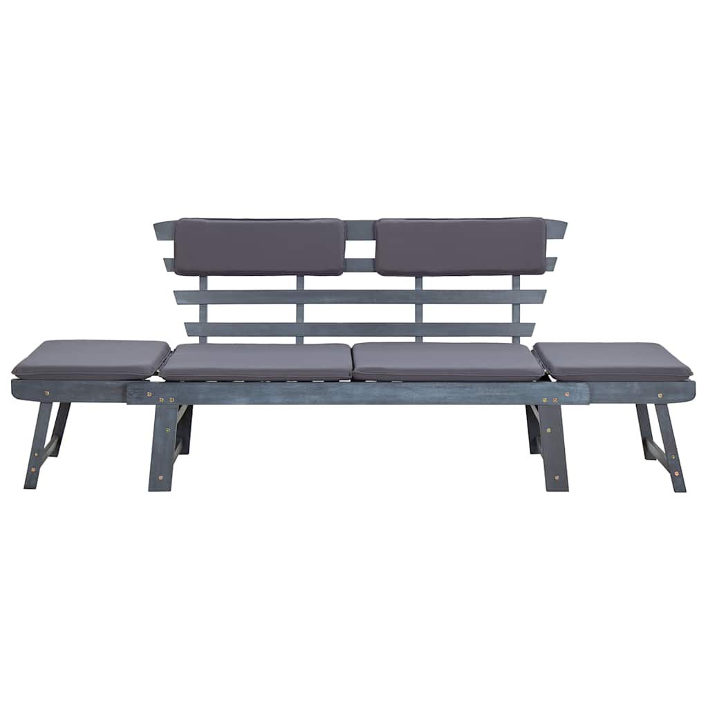 vidaXL Garden Bench with Cushions 2-in-1 190 cm Grey Solid Acacia Wood
