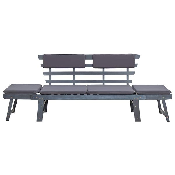 vidaXL Garden Bench with Cushions 2-in-1 190 cm Grey Solid Acacia Wood
