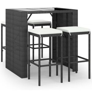 vidaXL 5 Piece Garden Bar Set with Cushions Black Poly Rattan