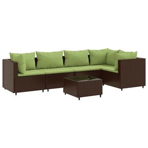 vidaXL 6 Piece Garden Lounge Set with Cushions Brown Poly Rattan