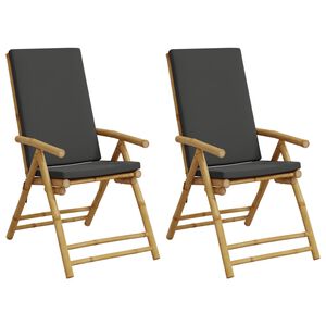vidaXL Folding Garden Reclining Chairs 2 pcs with Cushions Bamboo