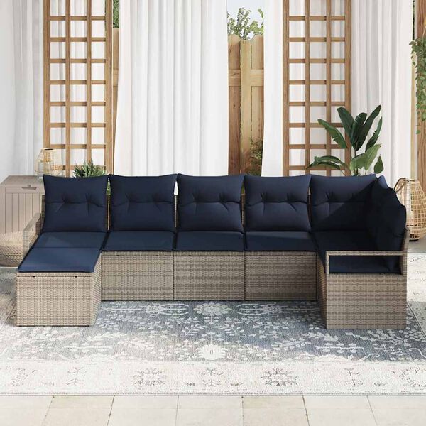 vidaXL Sofa Set 7 pcs Grey Poly Rattan