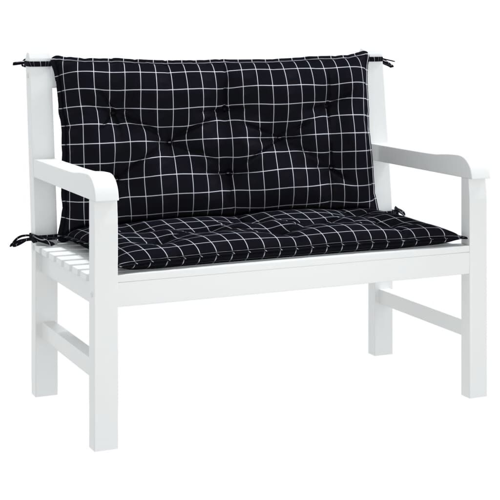 vidaXL Garden Bench Cushions 2pcs Black Check Pattern 100x50x7cm Fabric