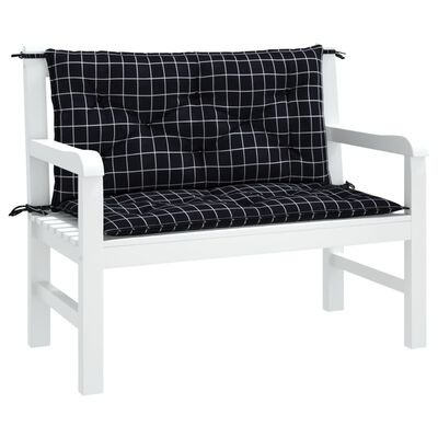 vidaXL Garden Bench Cushions 2pcs Black Check Pattern 100x50x7cm Fabric