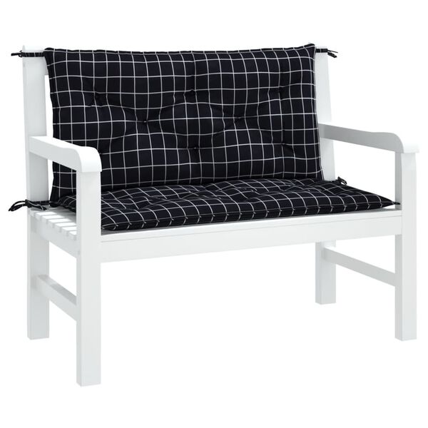 vidaXL Garden Bench Cushions 2pcs Black Check Pattern 100x50x7cm Fabric