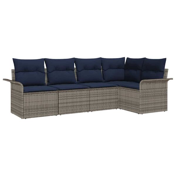 vidaXL Garden Sofa Set with Cushion 5 pcs Grey Poly rattan