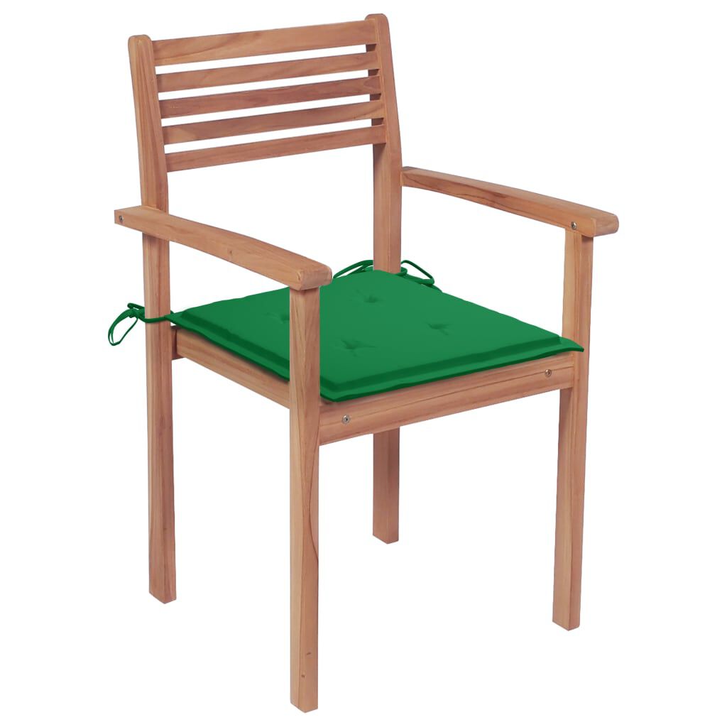 vidaXL Garden Chairs 4 pcs with Green Cushions Solid Teak Wood