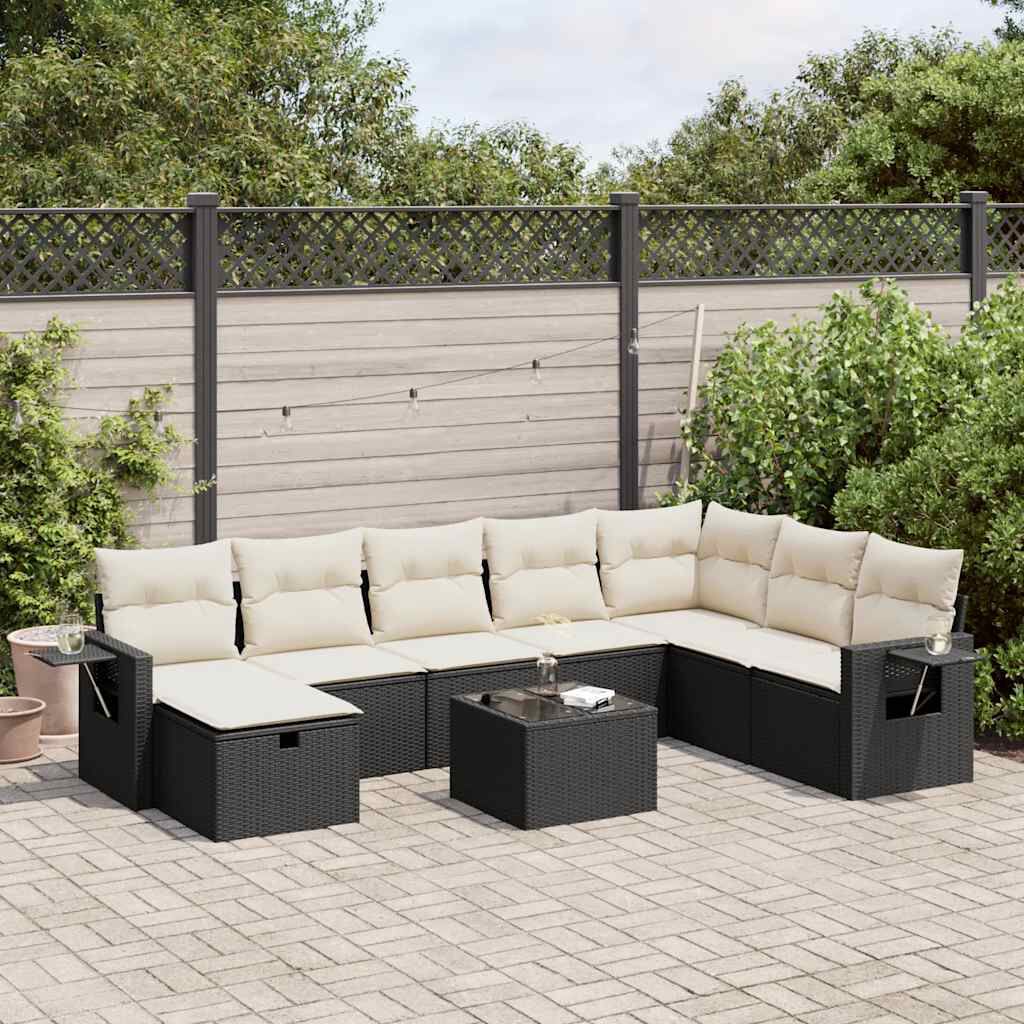 vidaXL 8 Piece Garden Sofa Set with Cushions Black Poly Rattan