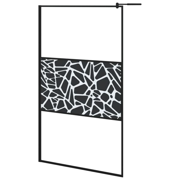 vidaXL Walk-in Shower Wall with Shelf Black 115x195 cm ESG Glass&Aluminium