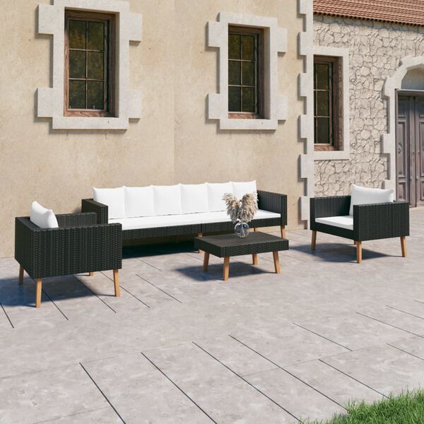 vidaXL 4 Piece Garden Lounge Set with Cushions Poly Rattan Black