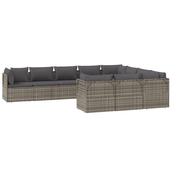vidaXL 10 Piece Garden Lounge Set with Cushions Grey Poly Rattan