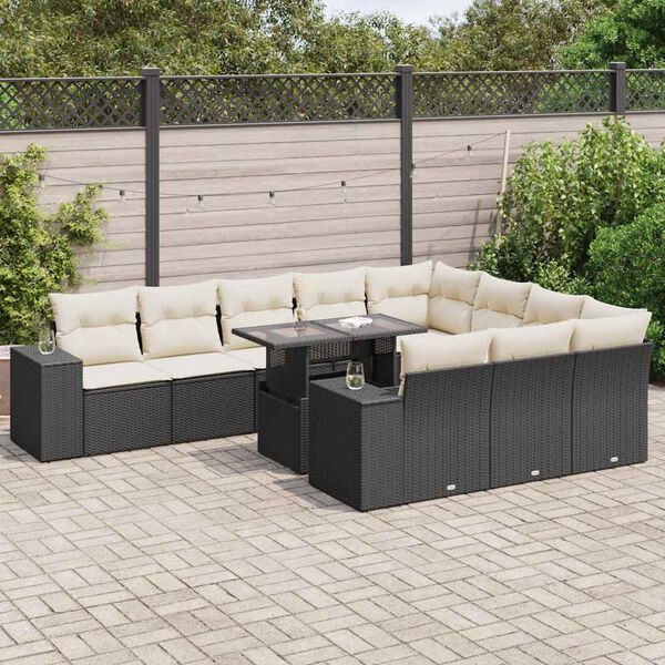 vidaXL 11 Piece Garden Sofa Set with Cushions Black Poly Rattan