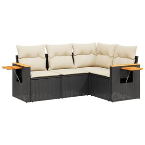 vidaXL 4 Piece Garden Sofa Set with Cushions Black Poly Rattan