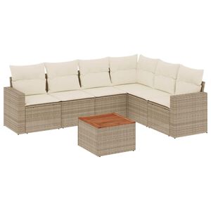 vidaXL 7 Piece Garden Sofa Set with Cushions Beige Poly Rattan