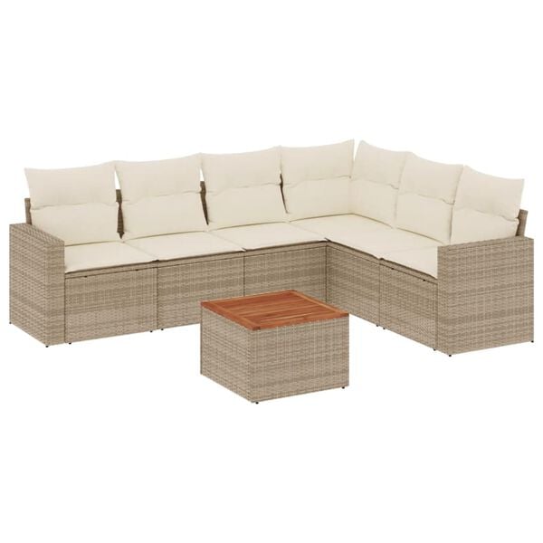 vidaXL 7 Piece Garden Sofa Set with Cushions Beige Poly Rattan