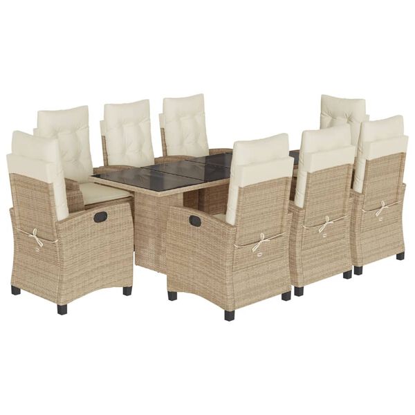 vidaXL 9 Piece Garden Dining Set with Cushions Beige Poly Rattan