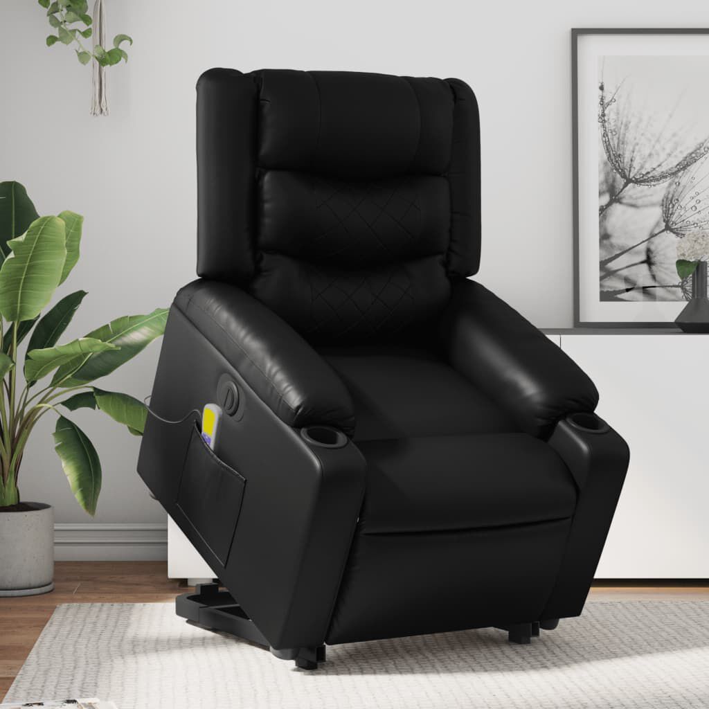 vidaXL Electric Stand up Massage Recliner Chair Black Faux Leather vidaXL