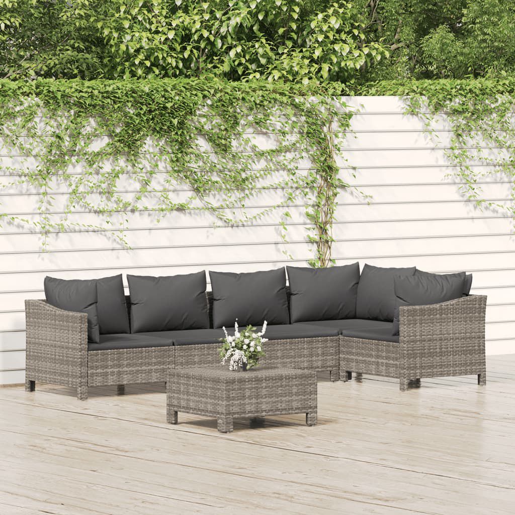 vidaXL 6 Piece Garden Lounge Set with Cushions Grey Poly Rattan