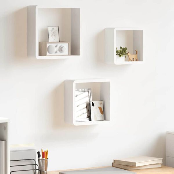 vidaXL Wall Cube Shelves 3 pcs White MDF