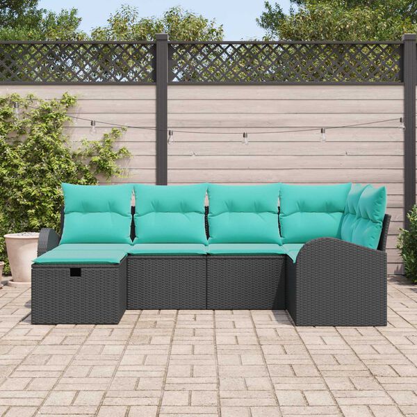 vidaXL Garden Sofa Set with Cushion 6 pcs Black Poly rattan