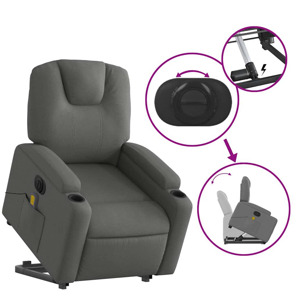 vidaXL Electric Stand up Massage Recliner Chair Dark Grey Fabric