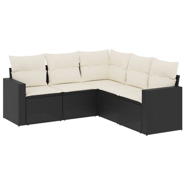 vidaXL 5 Piece Garden Sofa Set with Cushions Black Poly Rattan