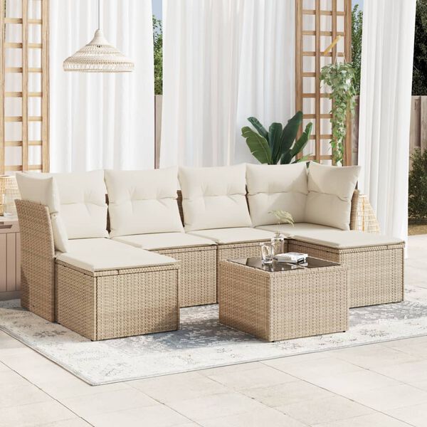 vidaXL 7 Piece Garden Sofa Set with Cushions Beige Poly Rattan