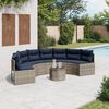 vidaXL Garden Sofa with Table and Cushions Half-Round Grey Poly Rattan