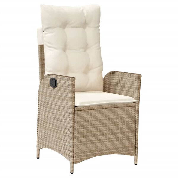 vidaXL Reclining Garden Chair with Cushions Beige Poly Rattan