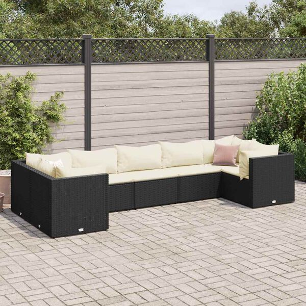 vidaXL 7 Piece Garden Lounge Set with Cushions Black Poly Rattan