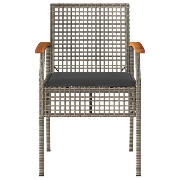 vidaXL 3 Piece Bistro Set with Cushions Grey Poly Rattan Acacia Wood