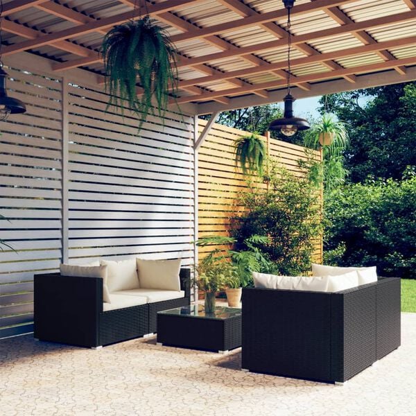 vidaXL 5 Piece Garden Lounge Set with Cushions Poly Rattan Black
