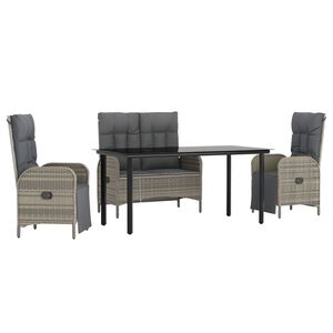 vidaXL 4 Piece Garden Dining Set with Cushions Grey Poly Rattan