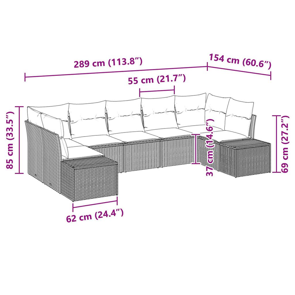 vidaXL 7 Piece Garden Sofa Set with Cushions Black Poly Rattan