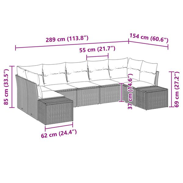 vidaXL 7 Piece Garden Sofa Set with Cushions Black Poly Rattan