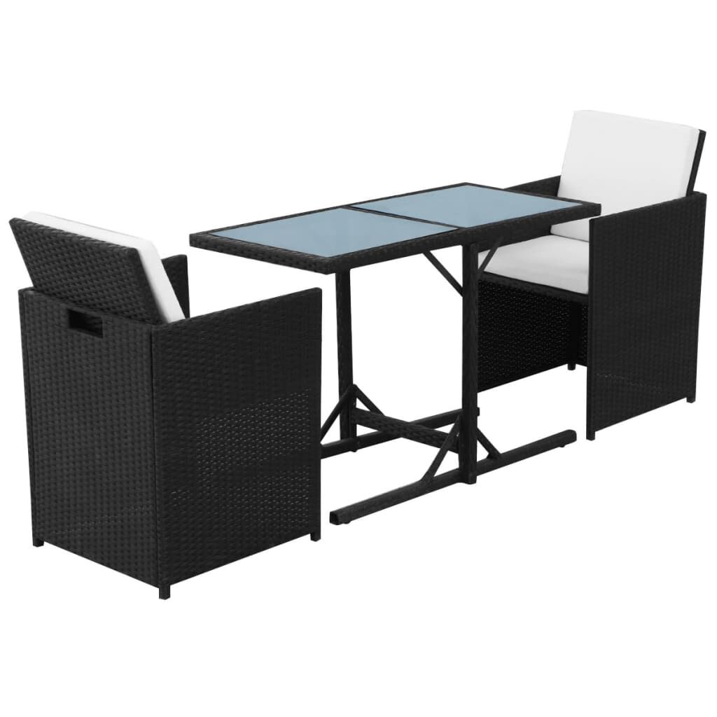 vidaXL 3 Piece Bistro Set with Cushions Poly Rattan Black
