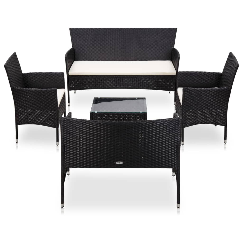 vidaXL 5 Piece Garden Lounge Set With Cushions Poly Rattan Black