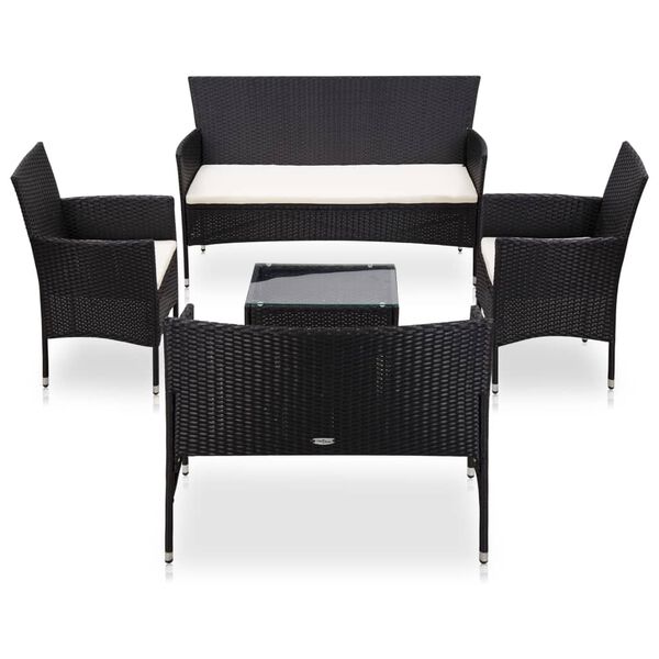 vidaXL 5 Piece Garden Lounge Set With Cushions Poly Rattan Black