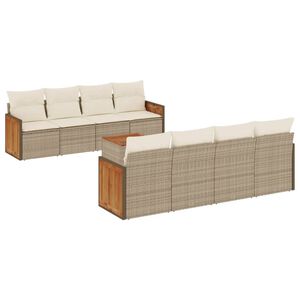 vidaXL 9 Piece Garden Sofa Set with Cushions Beige Poly Rattan