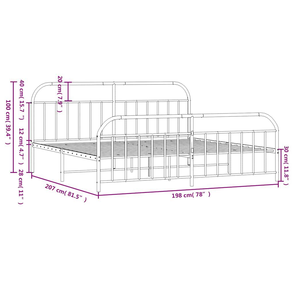 vidaXL Metal Bed Frame without Mattress with Footboard Black 193x203cm
