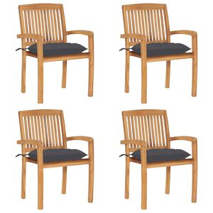 vidaXL Stacking Garden Chairs with Cushions 4 pcs Solid Teak Wood